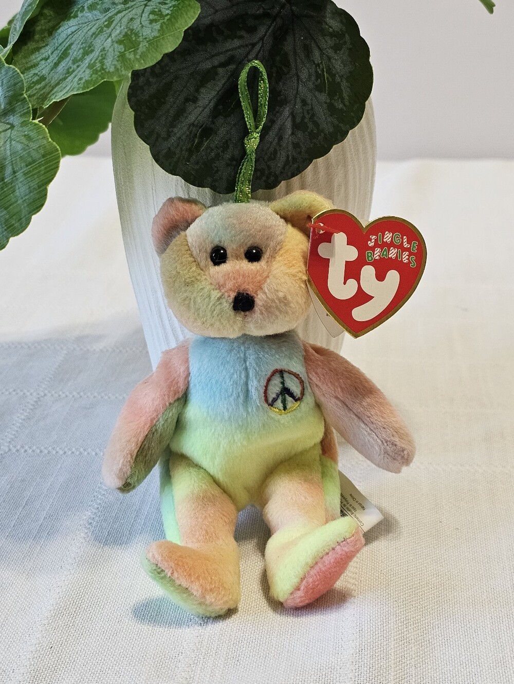 TY Jingle Beanies Peace Bear Holiday Ornament Plush With Tags